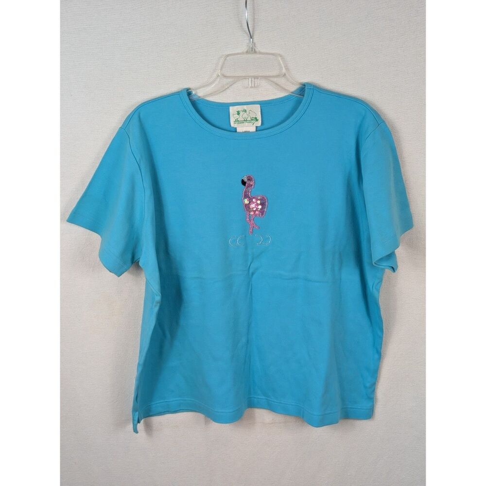 Vintage Quacker Factory Sequence Flamingo T-Shirt… - image 1